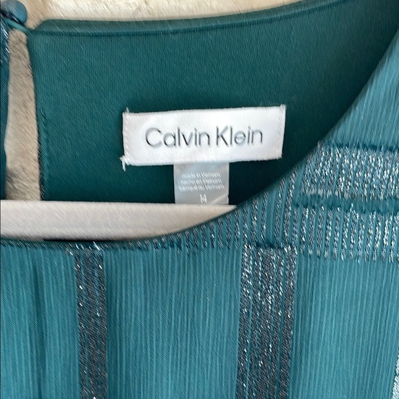 Calvin Klein Green Plaid Dress 3/4 sleeve jewel neck - Picture 4 of 7